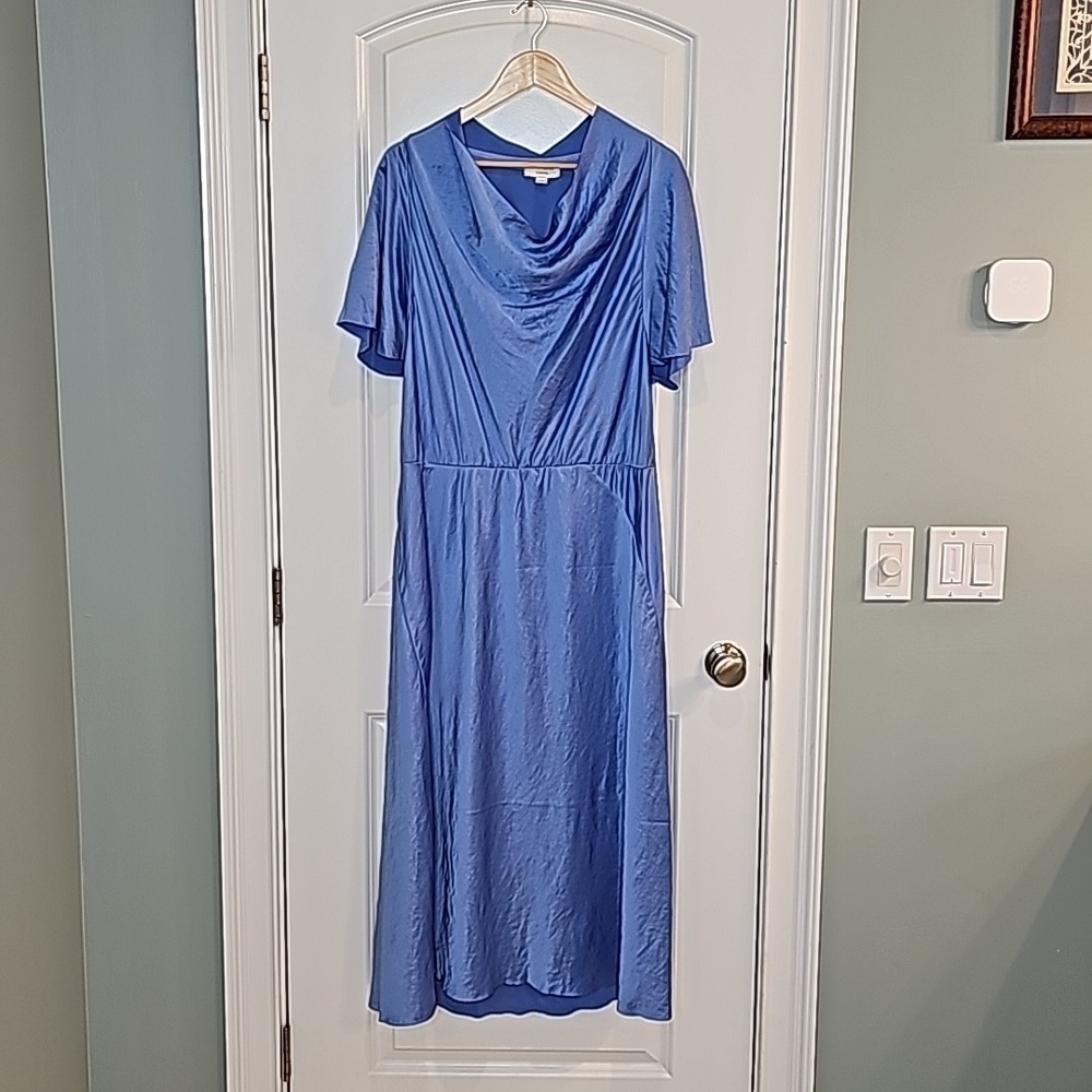 Vince Ari Blue Cowl Neck Short Sleeve Asymmetrical Hemline Dress - Size XL - Picture 3 of 8